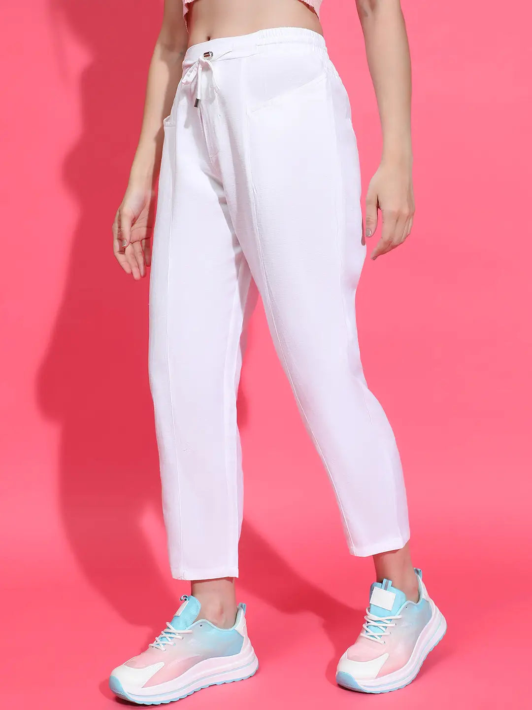 Whizzy White Elasticated Waist With Tie-Knot Detail Cotton Pant