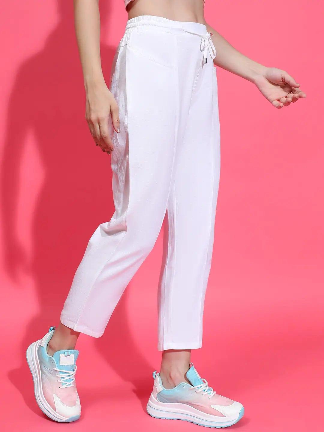 Whizzy White Elasticated Waist With Tie-Knot Detail Cotton  Women Trouser