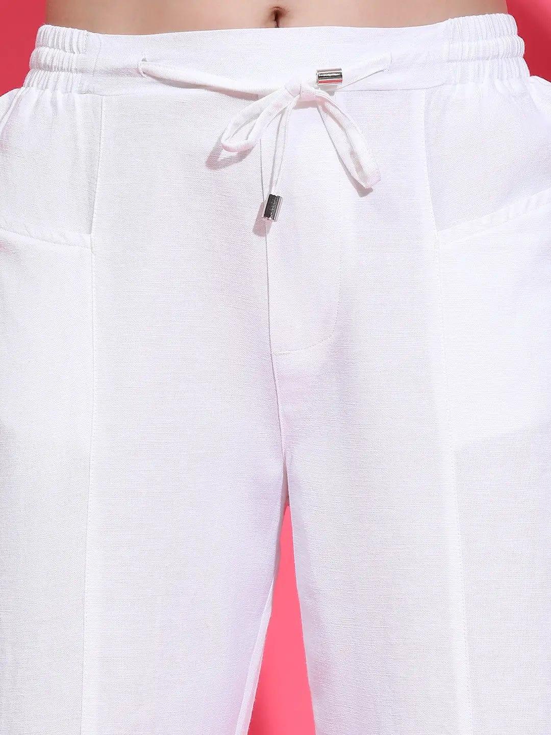 Whizzy White Elasticated Waist With Tie-Knot Detail Cotton  Women Trouser