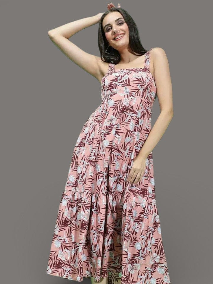 Floral Print Dress - Multicolor Square Neck Shoulder Strap Long Maxi Dress