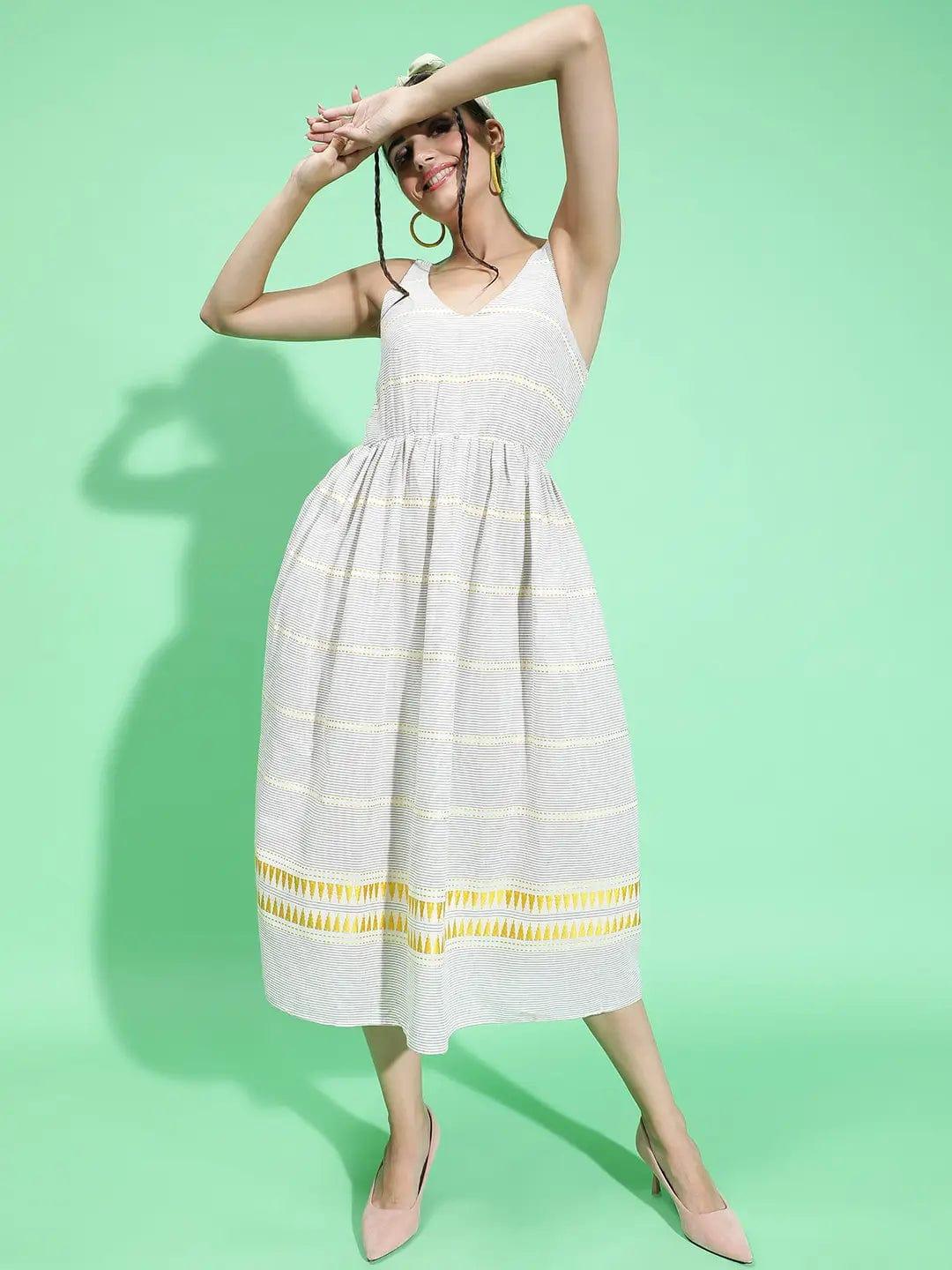 Inspiring Grey Printed Elasticated Sleeveless Long Women Dress