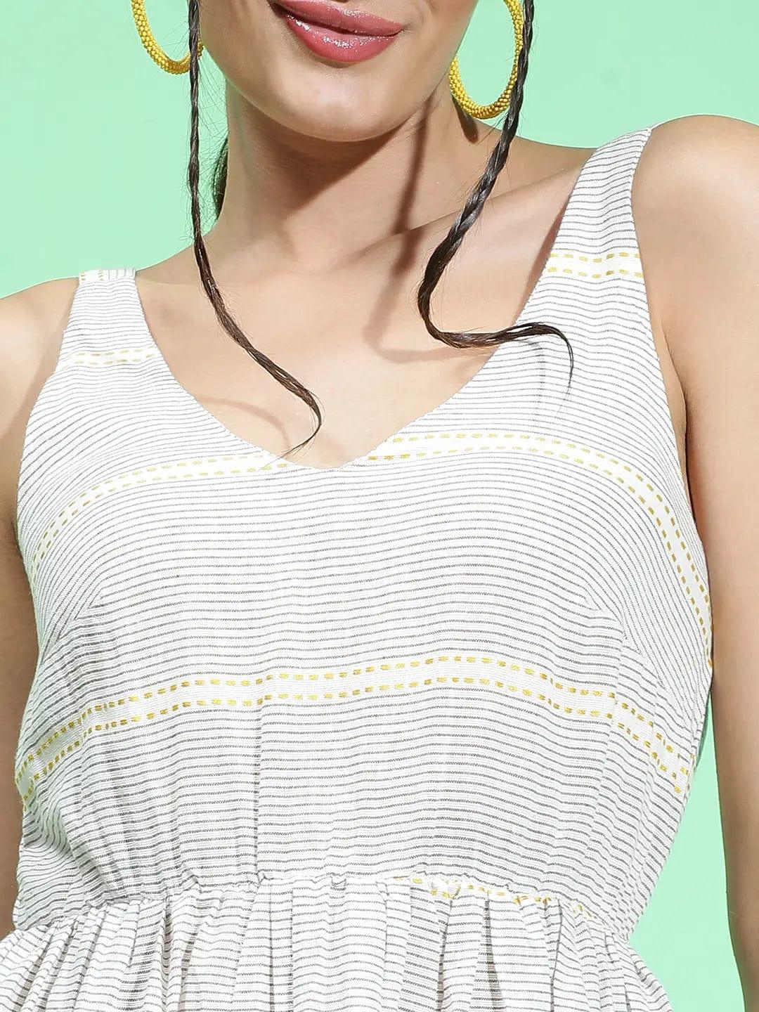 Inspiring Grey Printed Elasticated Sleeveless Long Women Dress