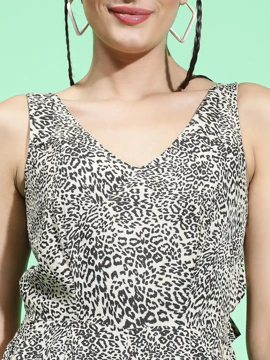 Animal Print V-Neck Sleeveless Strappy Women Jumpsuit