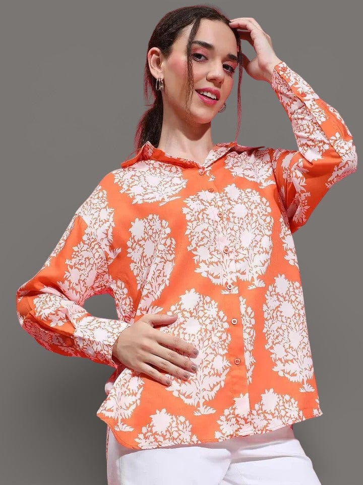 Orange Tropical Print Shirt