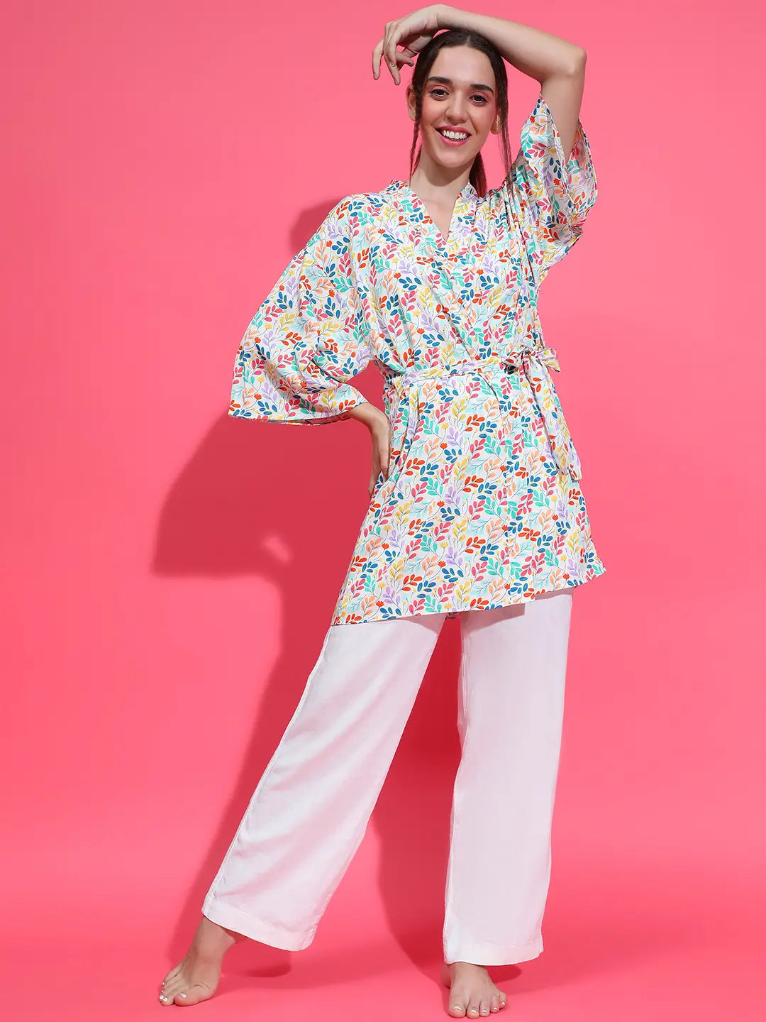 Refresh White Floral Print Open Collar Nightwear Shrug Available