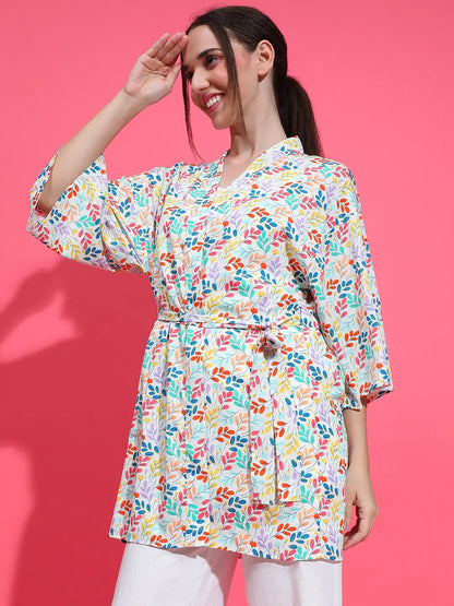 Refresh White Floral Print Open Collar Nightwear Shrug Available