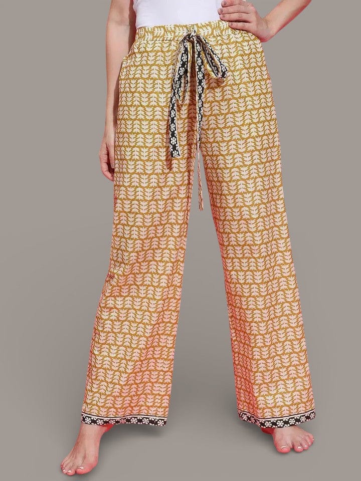 Amber Mustard Floral Print Elasticated Waist Nightwear Restful Pyjamas