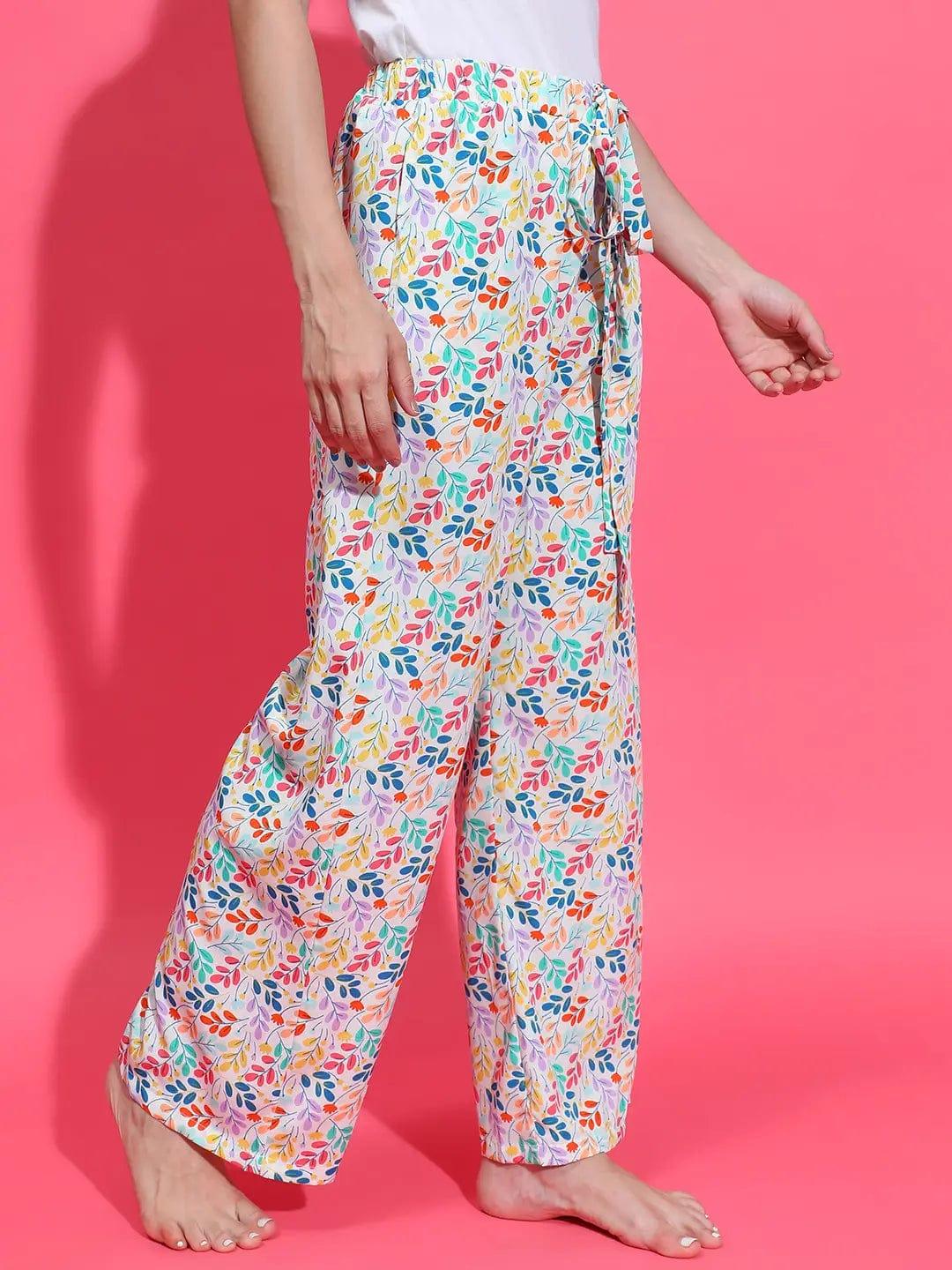 Butter White Floral Print  Waist Nightwear Restful Pyjamas