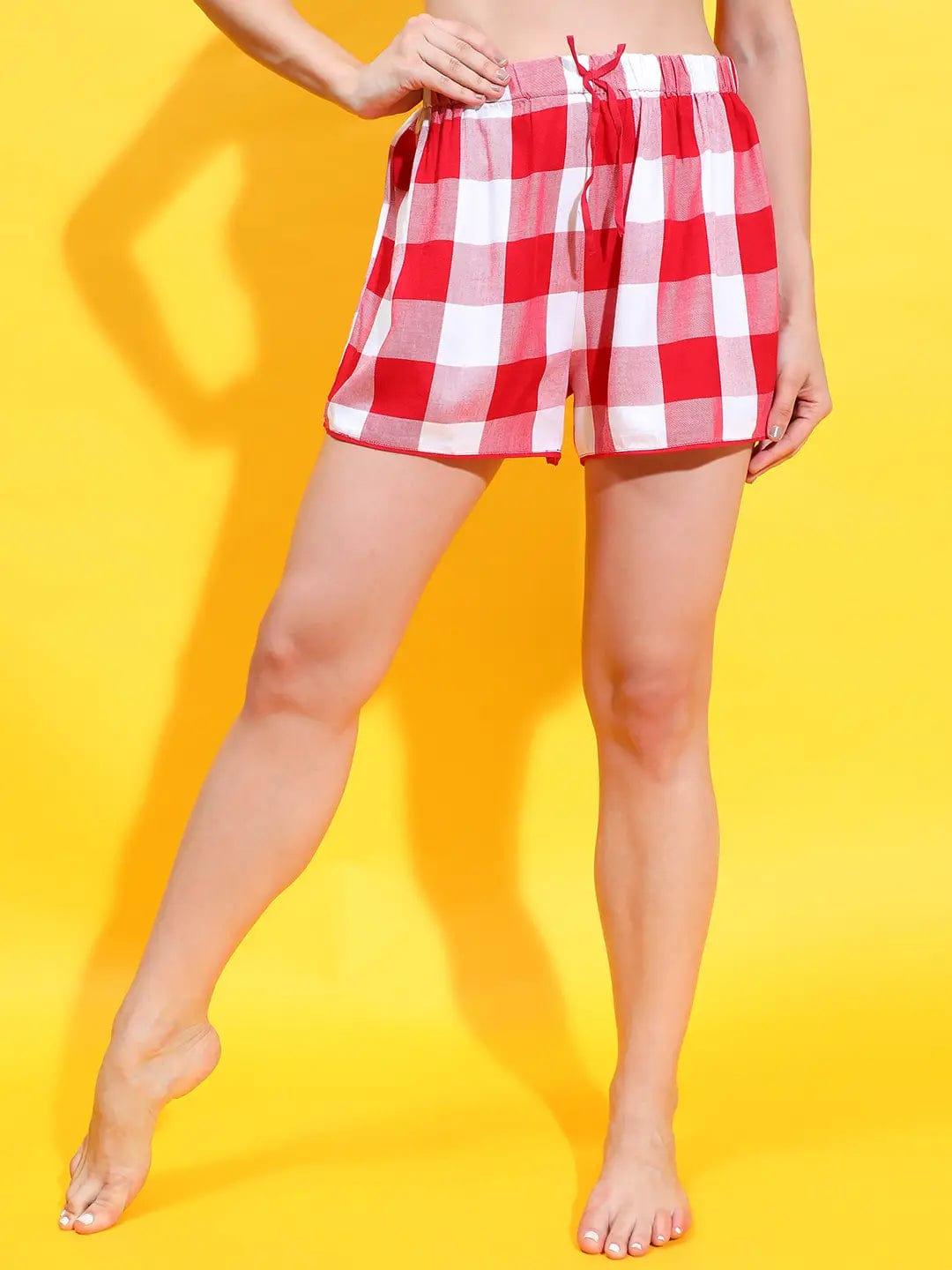 Spoiled Red Check Print Elasticated Waist Nightwear Plush Shorts Today