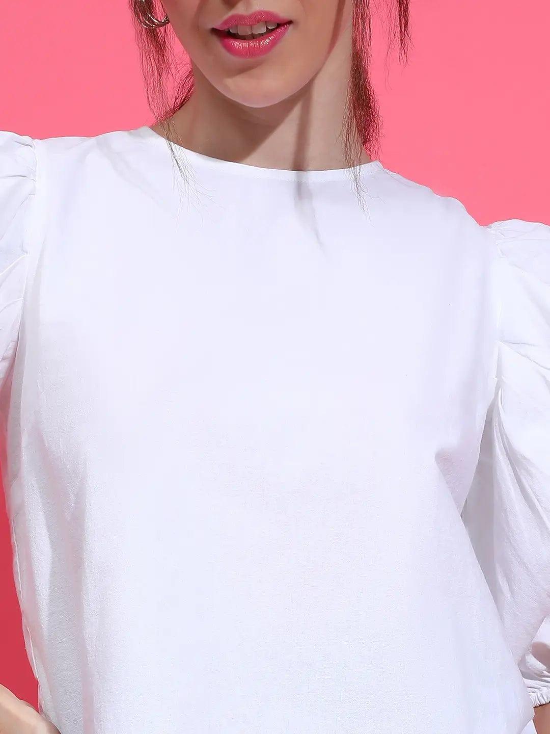 Universal White Puff Sleeve Cotton Women Top For Stylish Look
