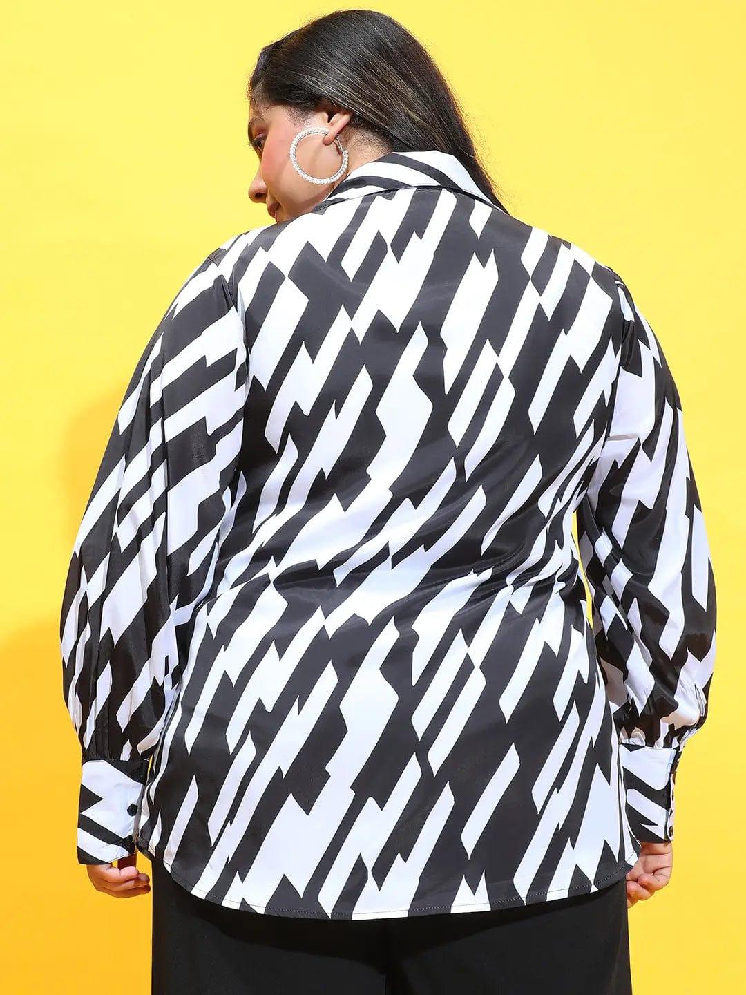 Tuned Black Zig-Zag Print Long Sleeve Plus Size Shirt