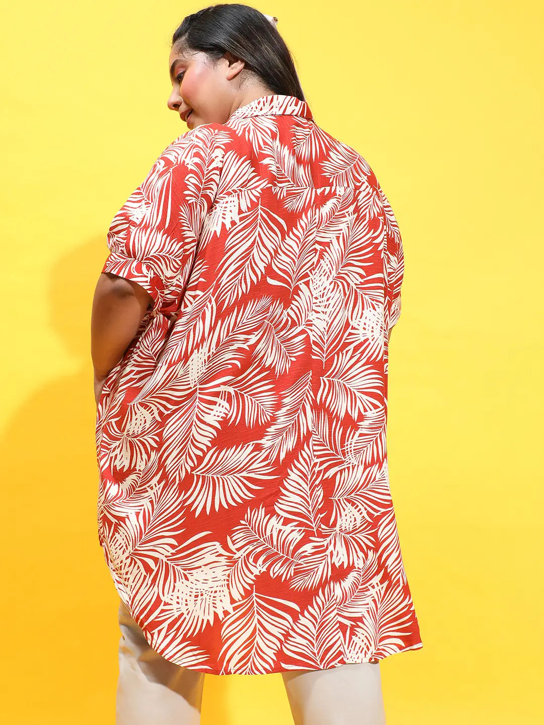 Refashioned Tropical Print Button Down Plus Size Shirt Now