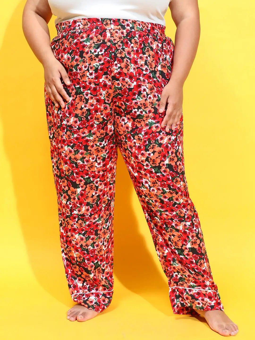 Re Color Floral Printed Elasticated Comfy Women Plus Size Pajama