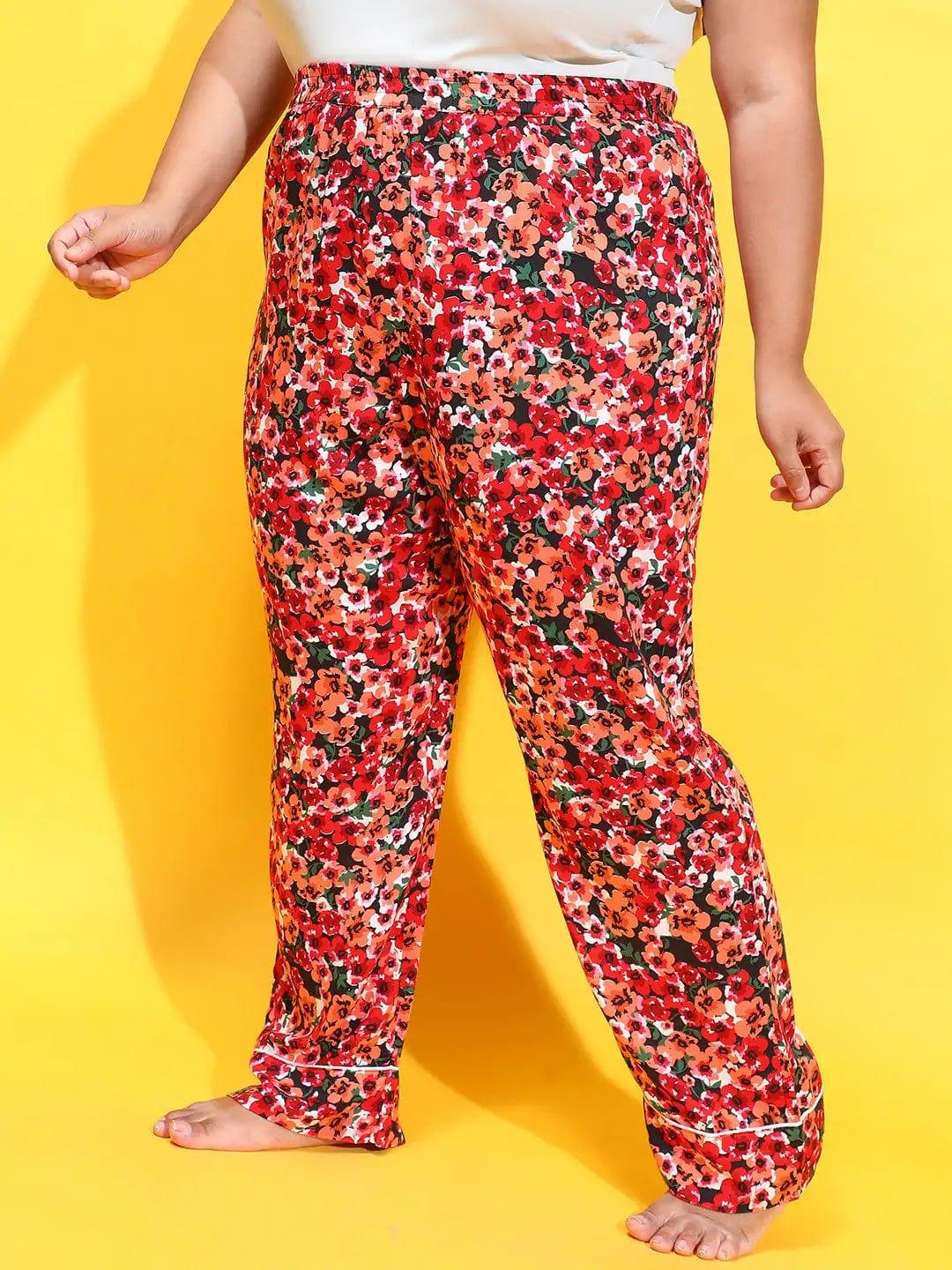 Re Color Floral Printed Elasticated Comfy Women Plus Size Pajama