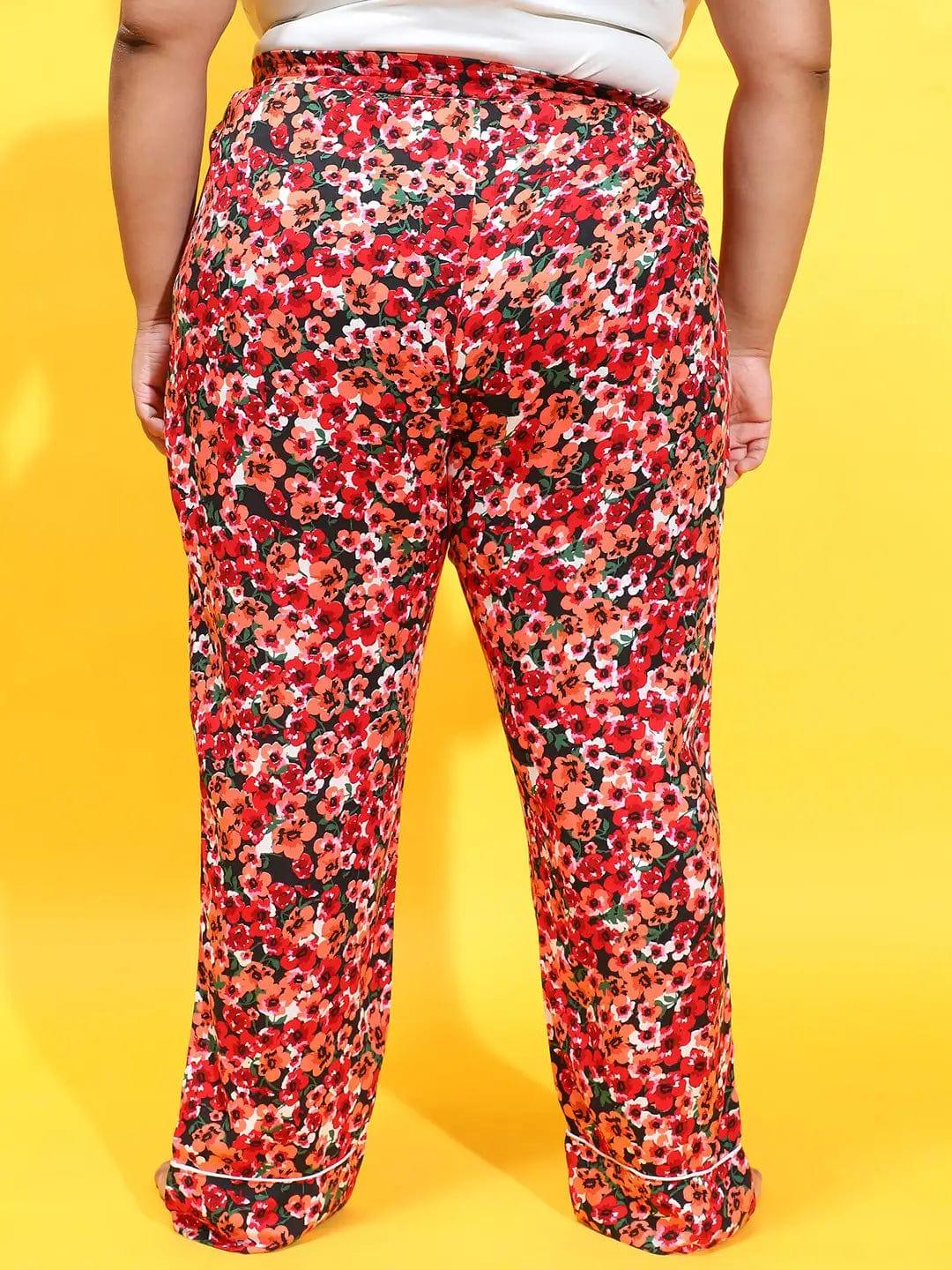 Re Color Floral Printed Elasticated Comfy Women Plus Size Pajama