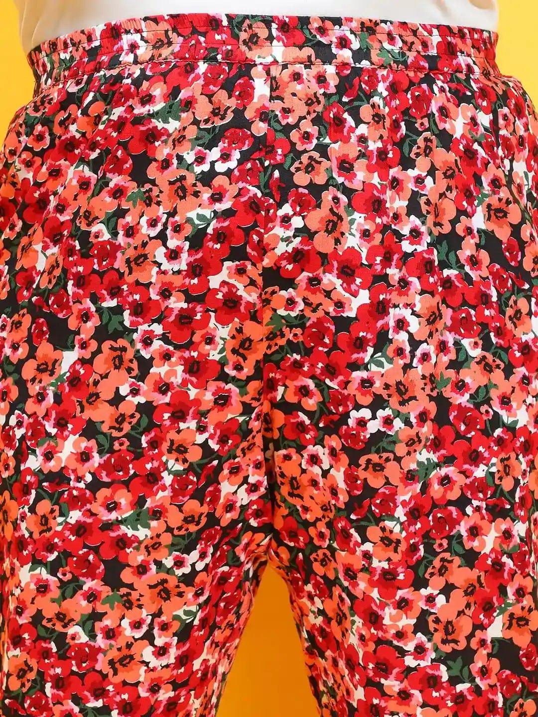 Re Color Floral Printed Elasticated Comfy Women Plus Size Pajama