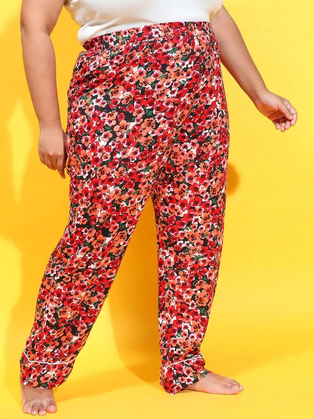 Re Color Floral Printed Elasticated Comfy Women Plus Size Pajama