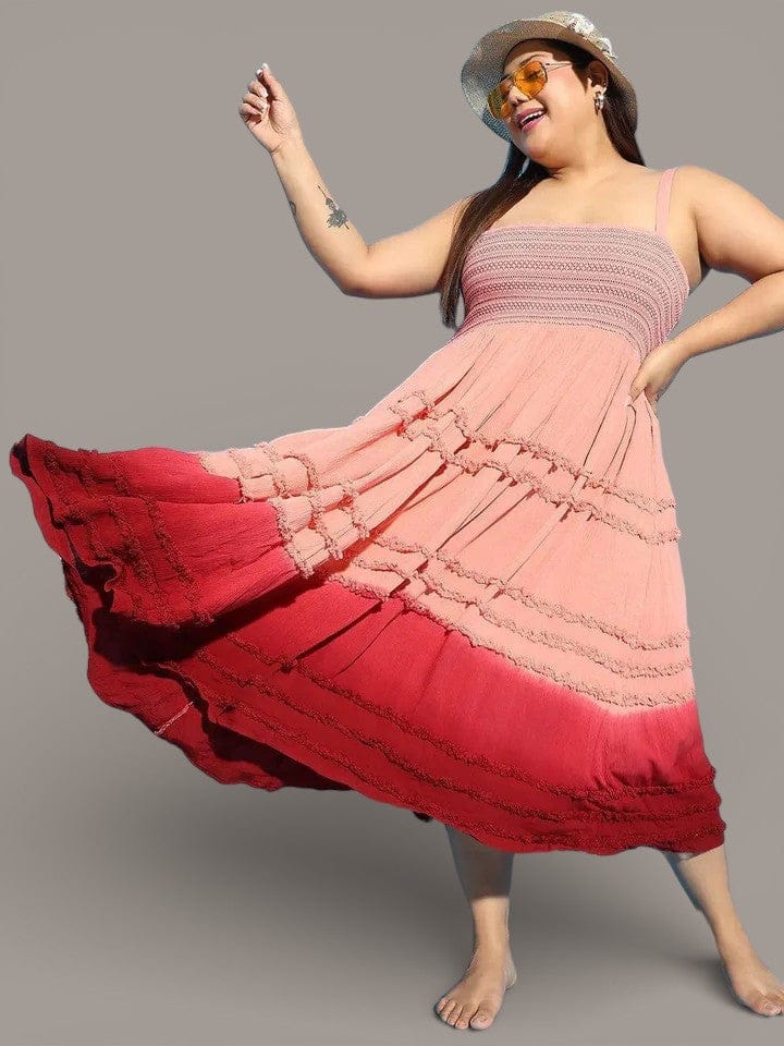Plus Size Pink Tie -Dye Beachwear Dress