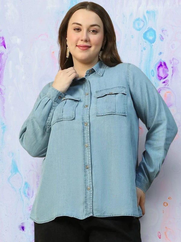 Plus Size Blue Cotton Shirt