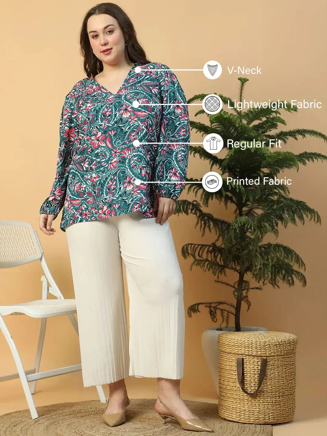 Bubbly Blue Floral Print Long Sleeve Plus Size Women Top - oxolloxo