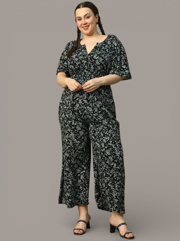 Multicolor Floral Print Short Sleeve Elasticated Plus Size Women Jumpsuit