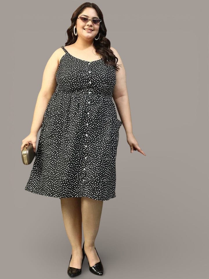 Plus Size Black Polka Dot Print Dress
