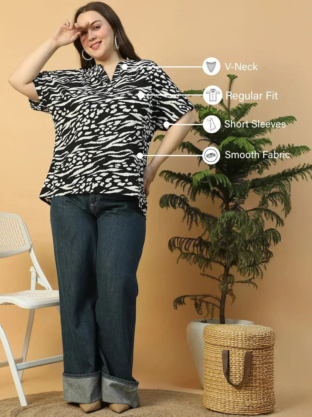 Flawless Black Zebra Print Short Sleeve Plus Size Women Top - oxolloxo