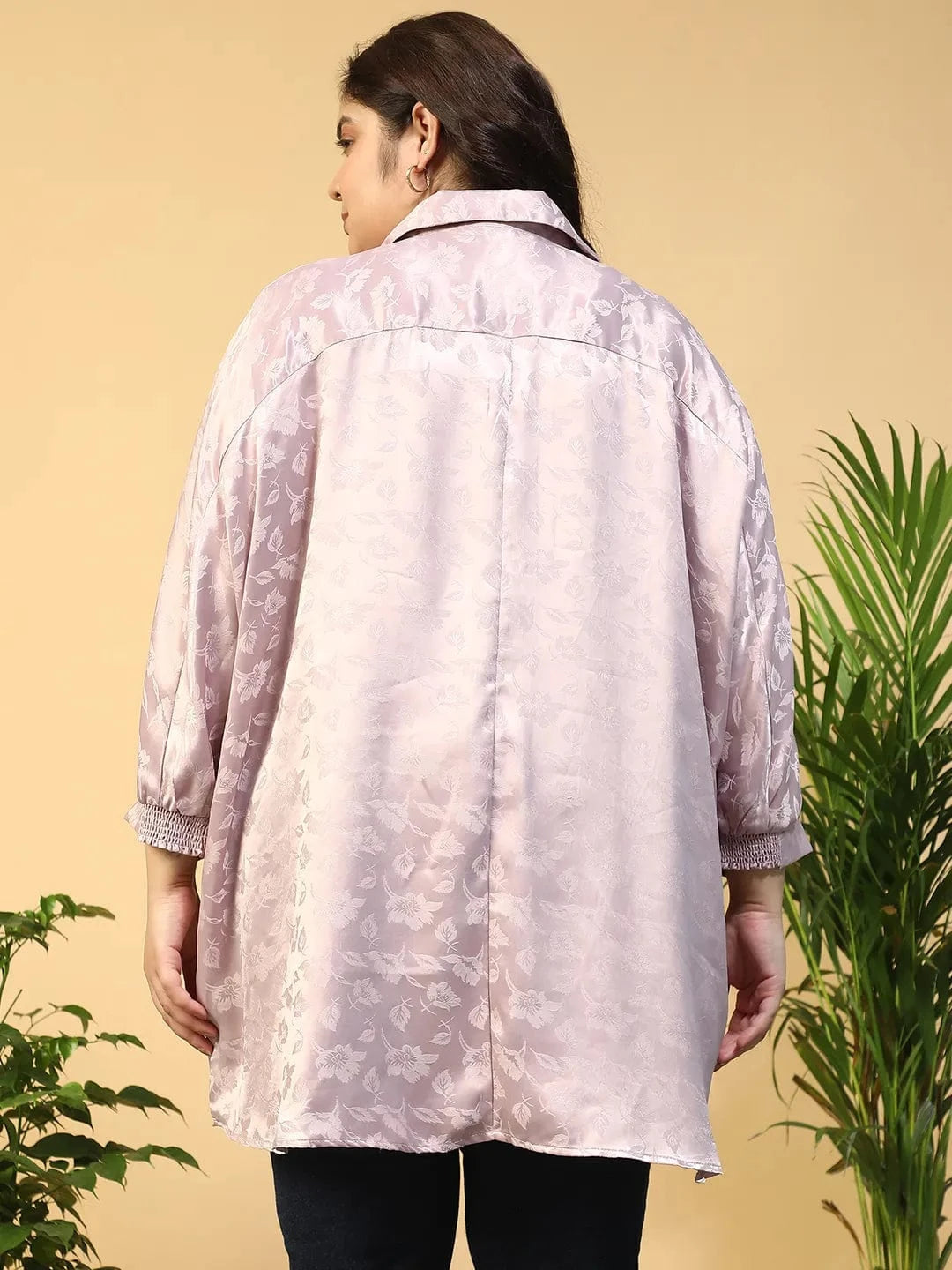 Lilac Floral Print Short Sleeve Collared Button Down Plus Size Oversized Shirt