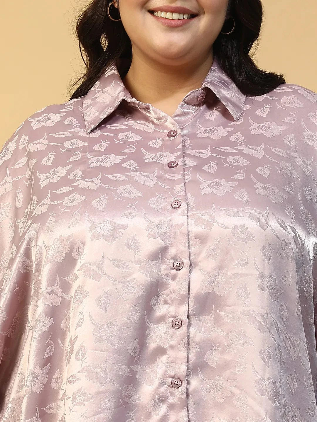 Lilac Floral Print Short Sleeve Collared Button Down Plus Size Oversized Shirt