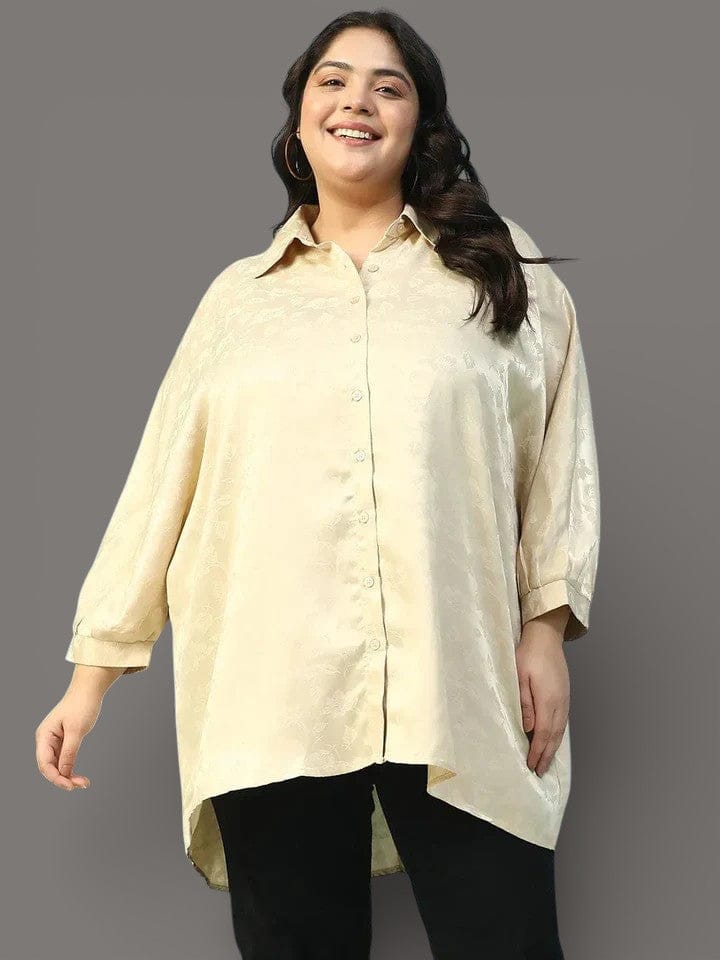 Plus Size Beige Floral Print Shirt