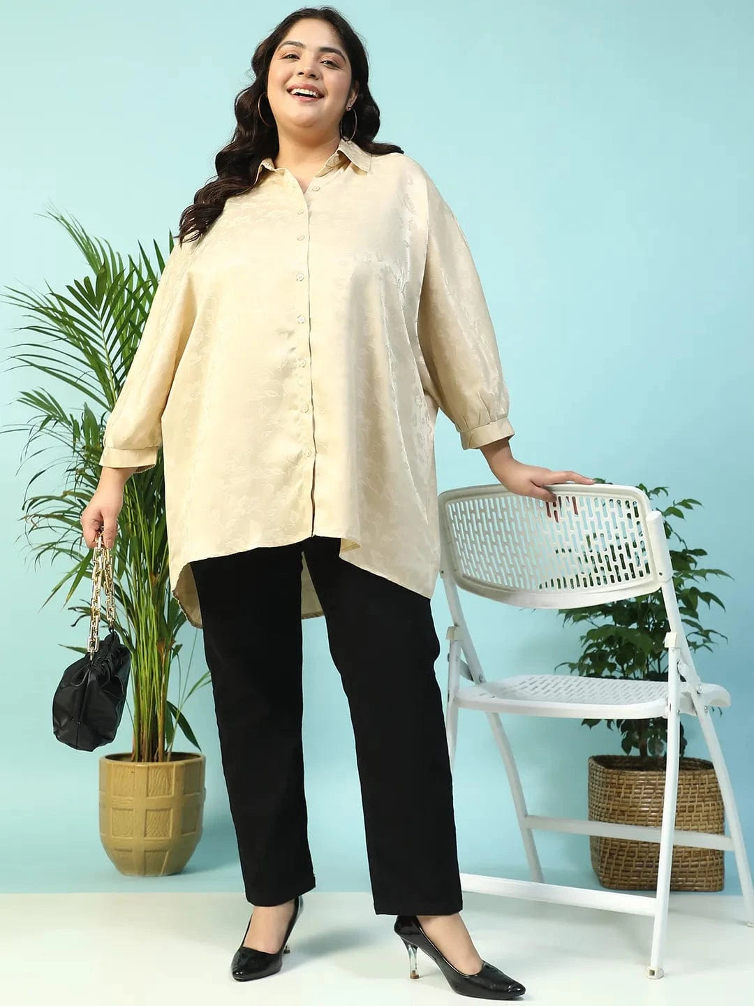 Latte Beige Floral Print Short Sleeve Collared Button Down Plus Size Oversized Shirt