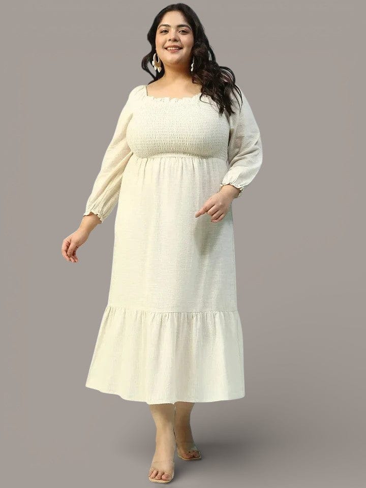 Plus Size Beige Cotton Dress