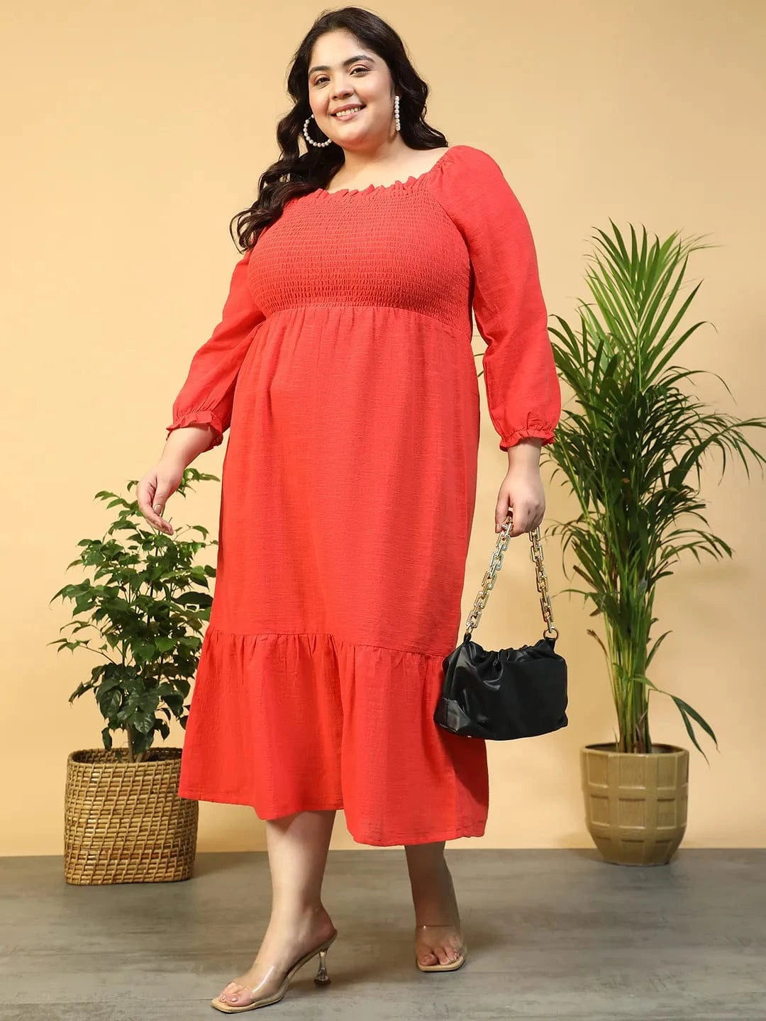 Poppy Solid Long Sleeve Plus Size Women Long Cotton Dress