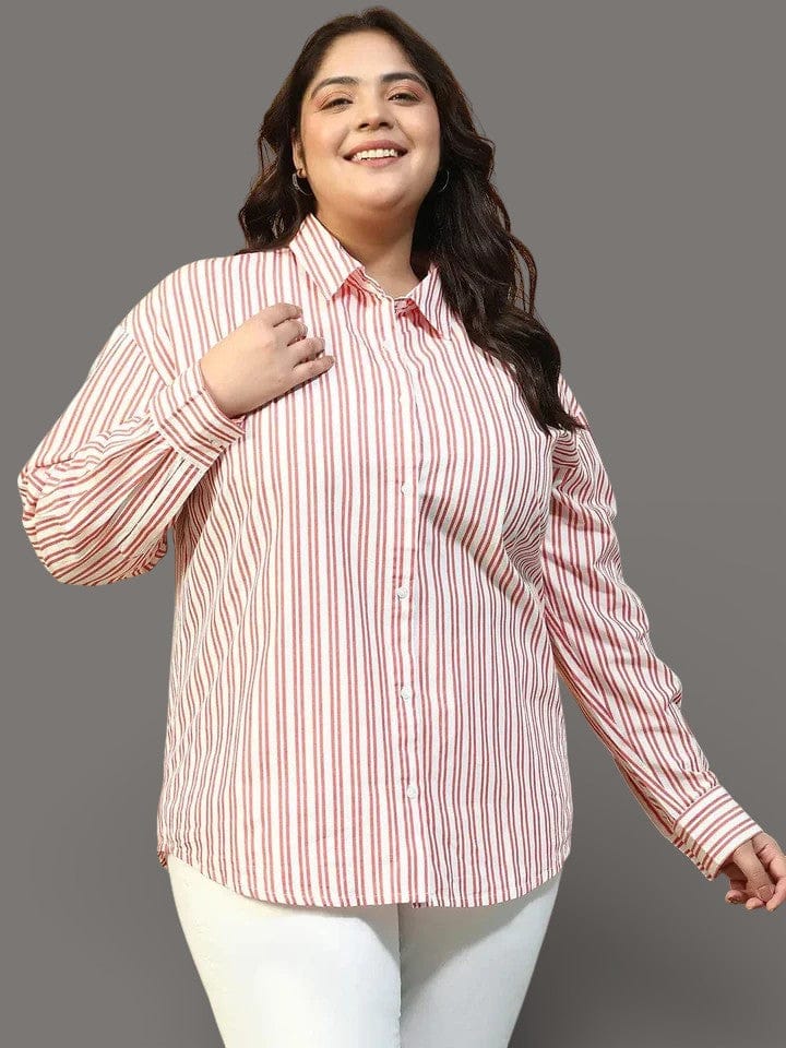 Plus Size Women's Red Stripe Linen Shirt