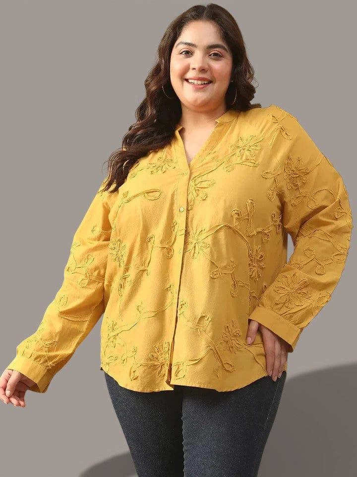 Plus Size Mustard Cotton Top