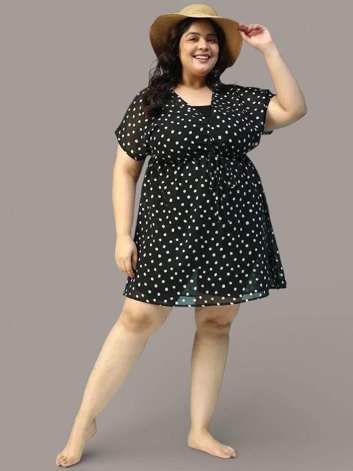 Plus Size Black Animal Print Beachwear Kaftan