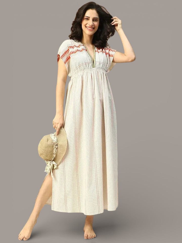 Beige Beachwear Cotton Dress