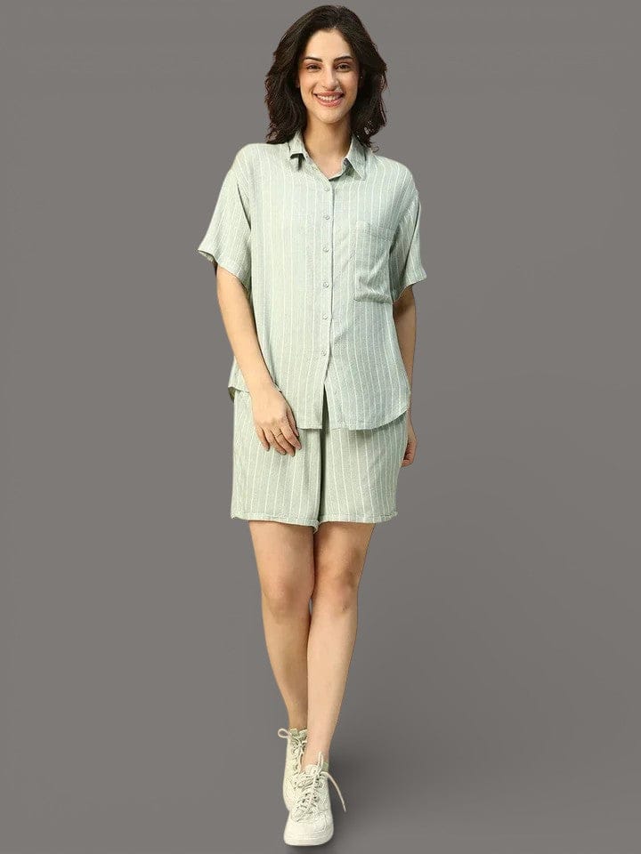 Green Stripe Print Co-Ord Set