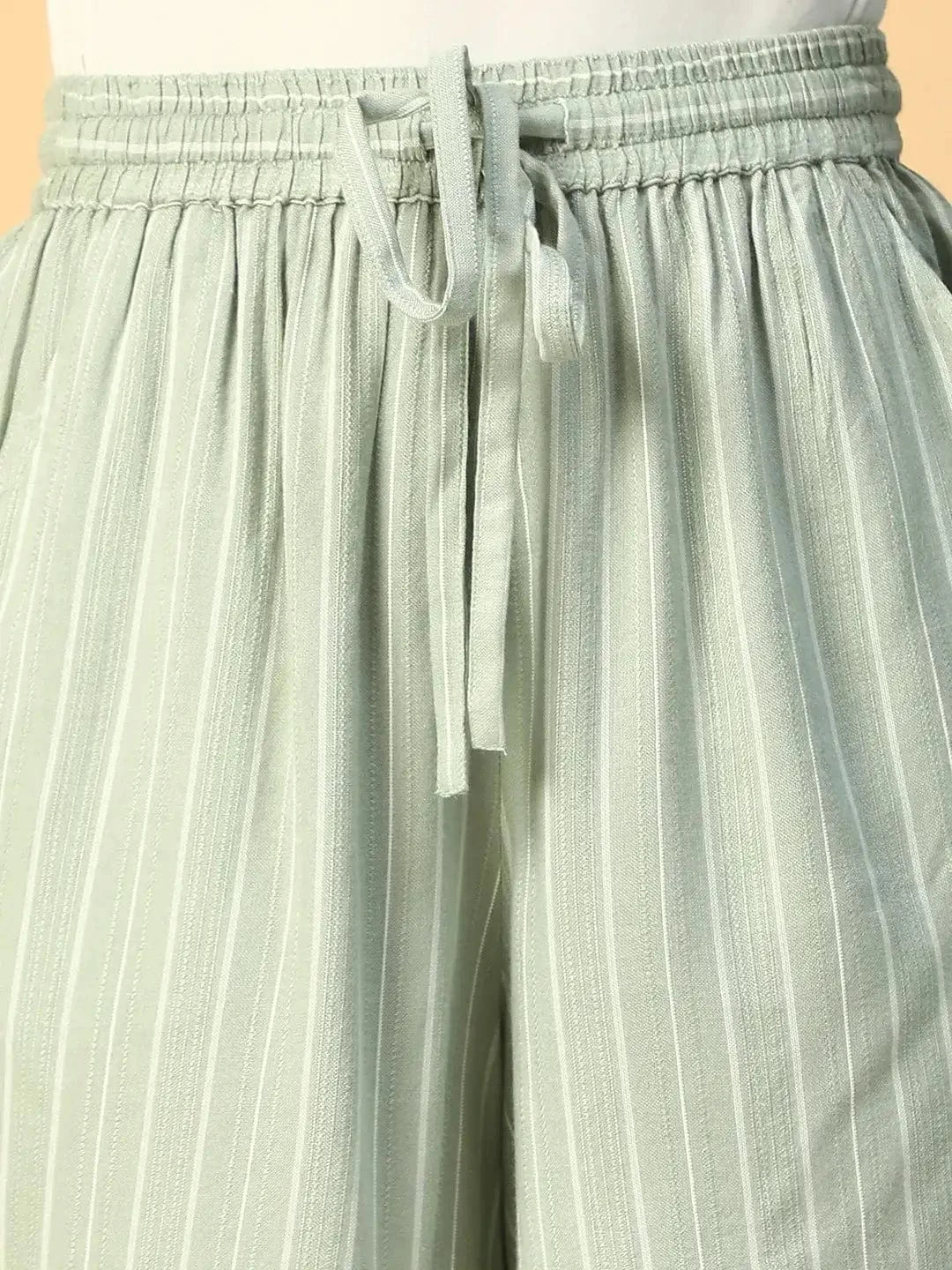 Alley Green Stripe Print Elasticated With Tie-Up String Women Shorts