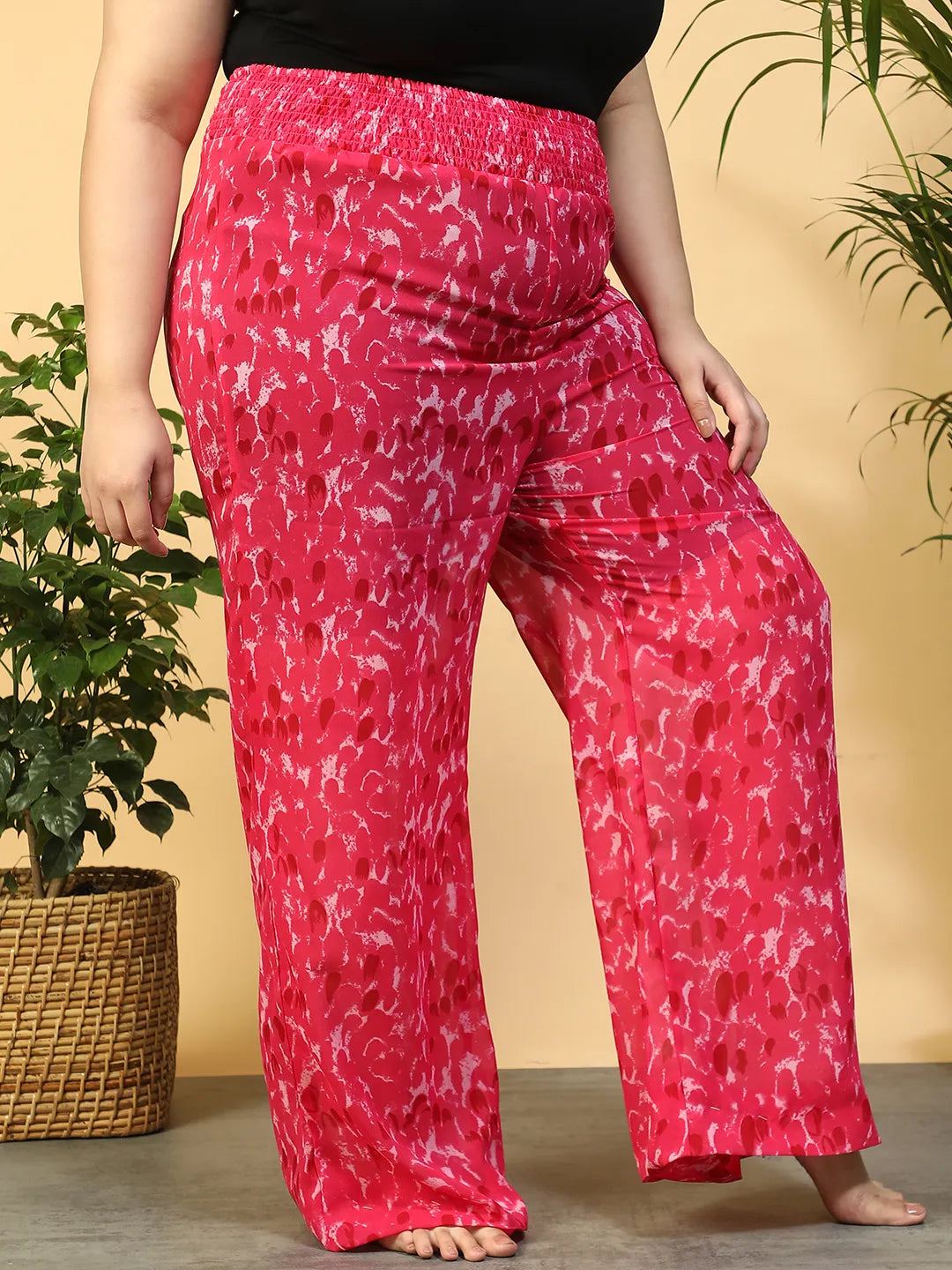 Petal Pink Flared Elasticated Waist Plus Size Women Beachwear Pant