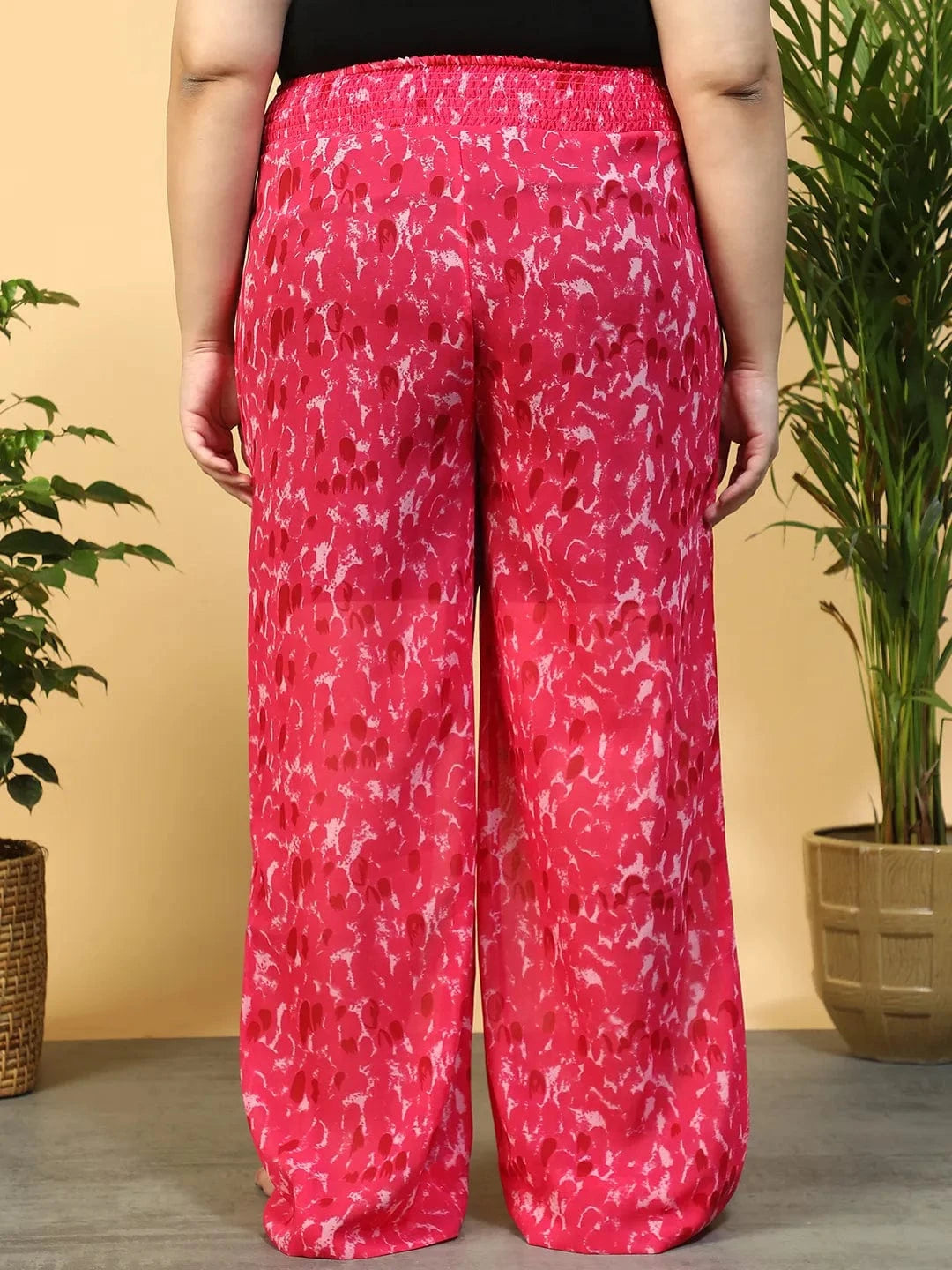 Petal Pink Flared Elasticated Waist Plus Size Women Beachwear Pant