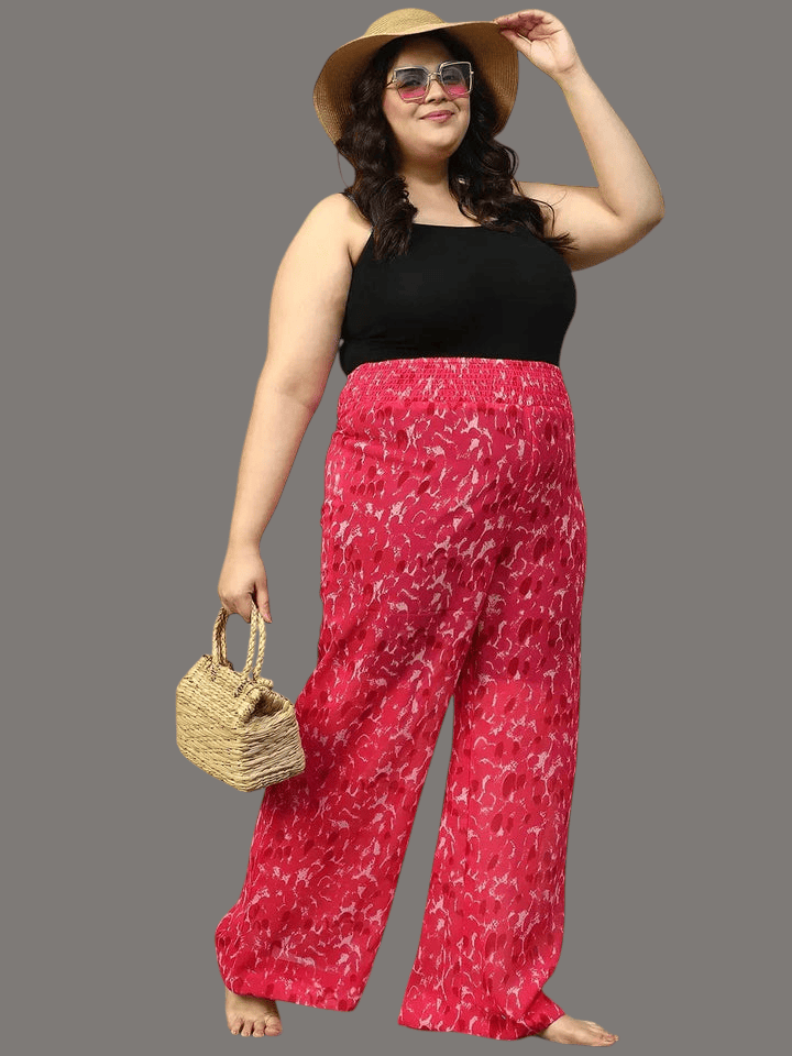 Plus Size Pink Printed Beachwear Pant