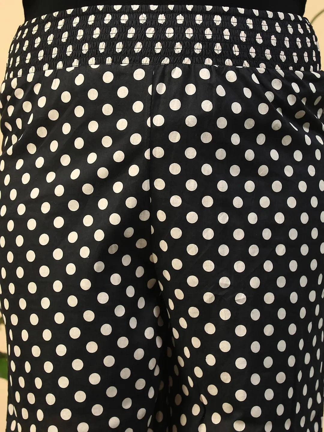 Black Polka Dot Print Flared Elasticated Waist, Plus Size Women Beachwear Cotton Pant