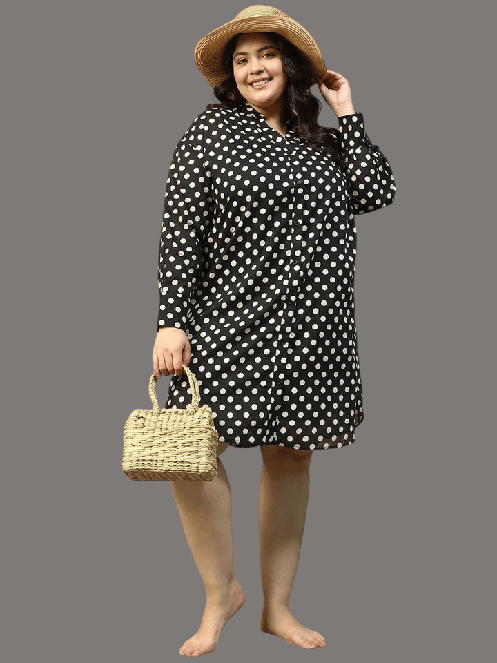 Plus Size Black Polka Dot Print Beachwear Shirt