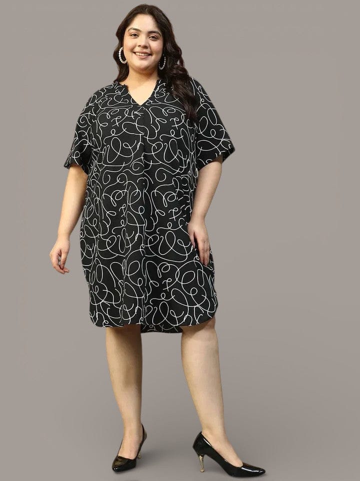 Plus Size Black Printed Dress