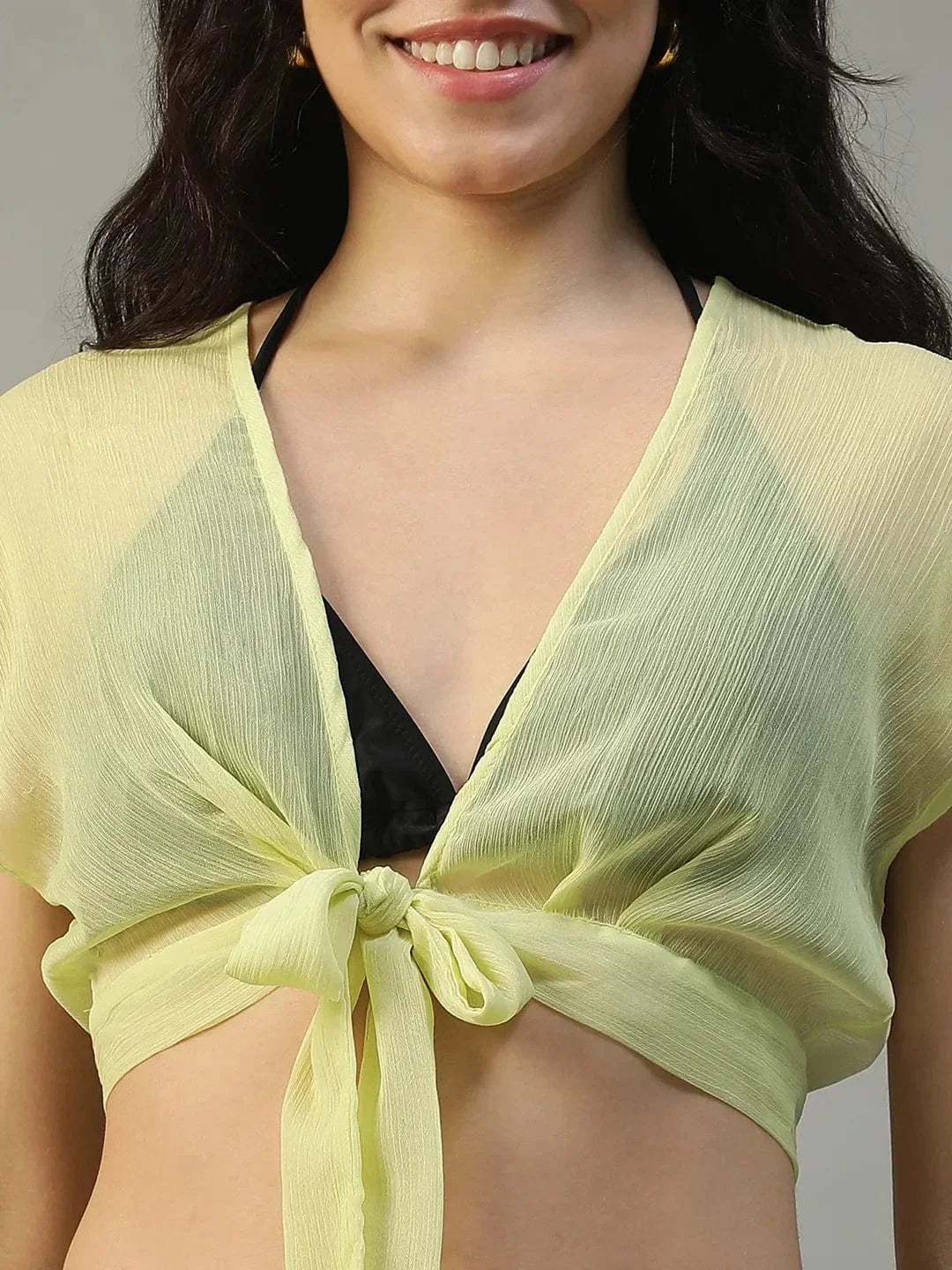 Yellow Tie-Knot Top With Elasticated Culottes Women Beachwear Co-Ord Set - oxolloxo