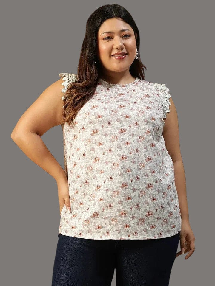 Plus Size Peach Floral Printed Top