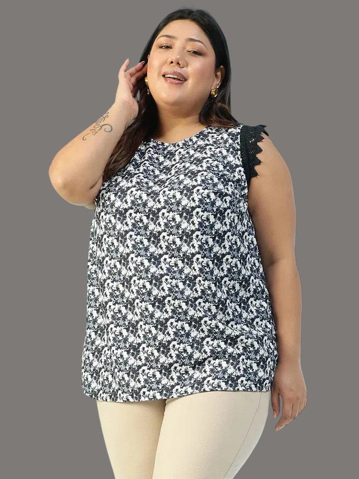 Plus Size Black Floral Print Top
