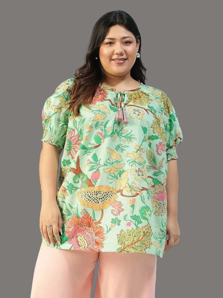 Plus Size Floral Print Cotton Top