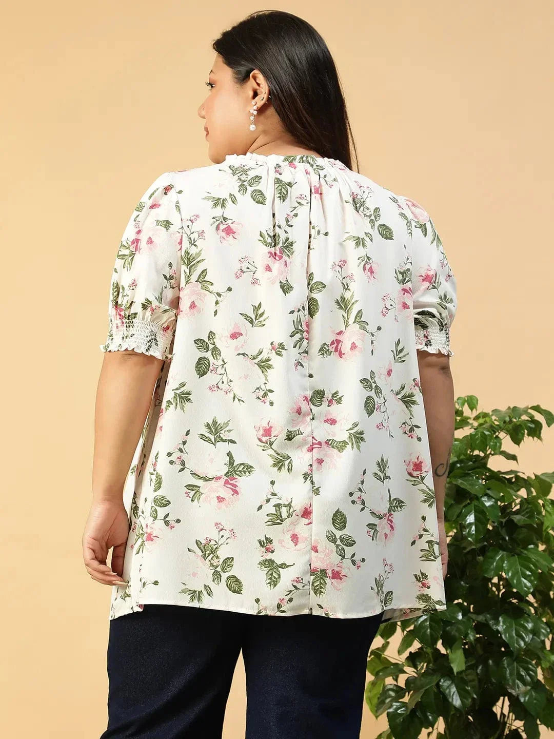 Glow Up Multicolor Floral Print Ruffle & Tie -Up Detail Short Sleeve Plus Size Women Top - oxolloxo